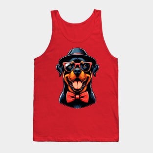 cute Rottweiler Dog Wearing Red Glasses And Bow Tie Tank Top